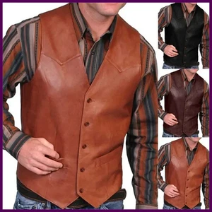 Lederweste für Herren Motorrad Colete Luxo 5XL Steampunk Weste Western - Bild 1 von 18