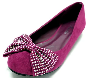 Nuevos zapatos para mujer ballet plano bailarina gamuza arco diamantes de imitación violeta púrpura - Imagen 1 de 11