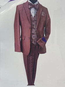Kid Boys SLIM FIT Formal Bridal 5 Pcs Set Suit 4-20 Rose Pink 2 Buttons - Picture 1 of 1
