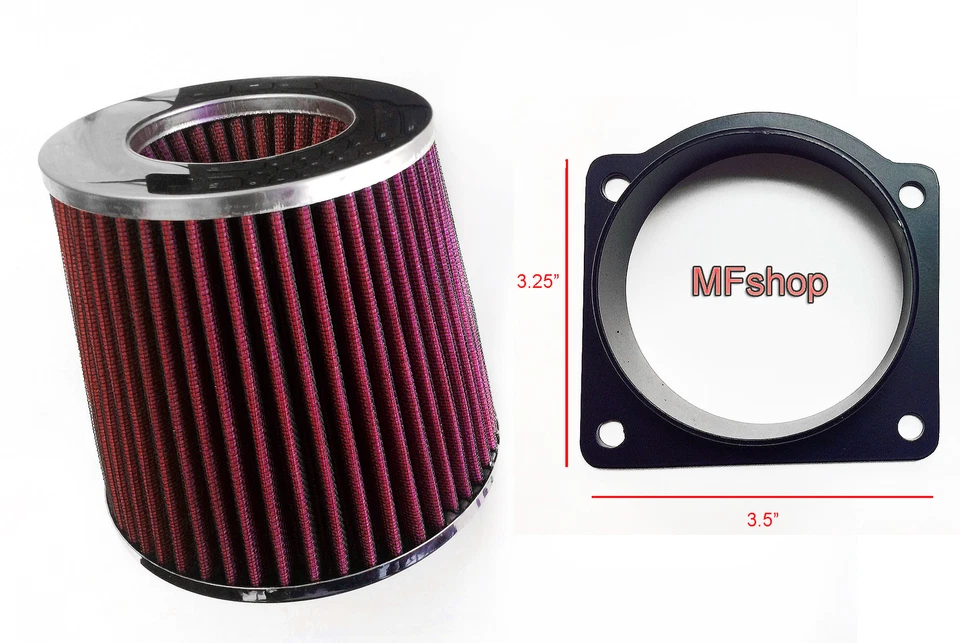RED Air Intake Filter + MAF Sensor Adapter For 1997-2003 Ford F150 F-150 4.2L V6 - Image 1 of 1