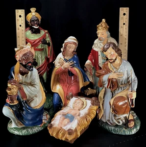 VINTAGE PAPER MACHE 12" SCALE NATIVITY JAPAN - 6pc - HOLY FAMILY & KINGS - MINT - Picture 1 of 24