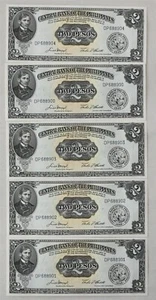 Philippines 1949 Series 2 Pesos Signatures #5. Lot of 5 consecutive S/N Gem CU R - Picture 1 of 2