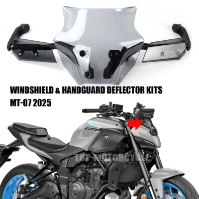For Yamaha MT-07 MT07 2025 3PIC Windshield Windscreen W/Bracket Handguard Screen - Image 1 of 4