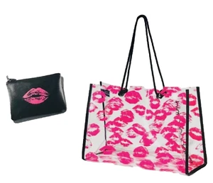 Bloomingdales PVC Clear Pink Kiss Lips Large Shopper Tote Gym Bag w/ Pouch BNWT - Picture 1 of 14
