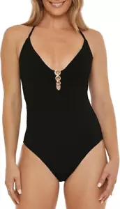 Trina Turk Black Sands Women's Standard One Piece Swimsuit Deep Neck Bathing Sui - Picture 1 of 7