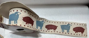 1 Partial Roll Vtg Ribbon Farm Animals Sheep Pig - Picture 1 of 3
