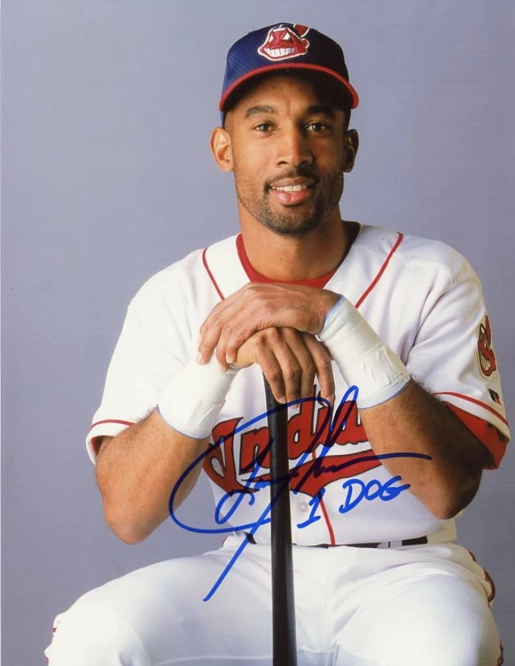 FOTO 8x10 firmada autografiada de 1 perro indio de Cleveland de Lance Johnson con certificado de autenticidad Foto 1 de 1