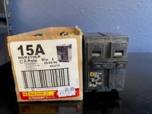 Square D Homeline HOM215 2 Pole 15 Amp 120 240V Plug In Type HOM Circuit Breaker - Picture 1 of 4