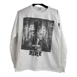 Camiseta Justin Bieber Adulto Grande Mangas Largas Gráfica Cuello Redondo Blanca - Imagen 1 de 8