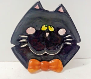 Vintage Ceramic Black Halloween Holiday Cat Serving Plate 6.5" Long 6" Wide - Picture 1 of 6
