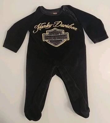 Body bebé Harley Davidson terciopelo lentejuelas negro dorado una pieza 0/3 meses Foto 1 de 4