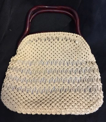 VTG Womens Handbag Crocheted Cream With acrylic LUCITE Handles - Image 1 of 4