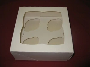 10 x White Cupcake Boxes - 4 Holes Cup Cakes Muffins - Picture 1 of 2