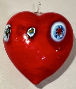 Red Millefiori Foil Heart Ornament Murano Glass Made In Italy - Picture 1 of 10