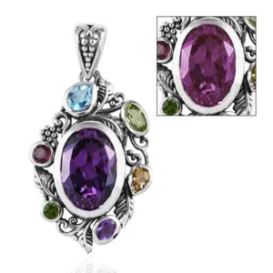 Artisan Crafted Lab Grown Color Shift Sapphire & Multigem Pendant 925 Sterling - Picture 1 of 6