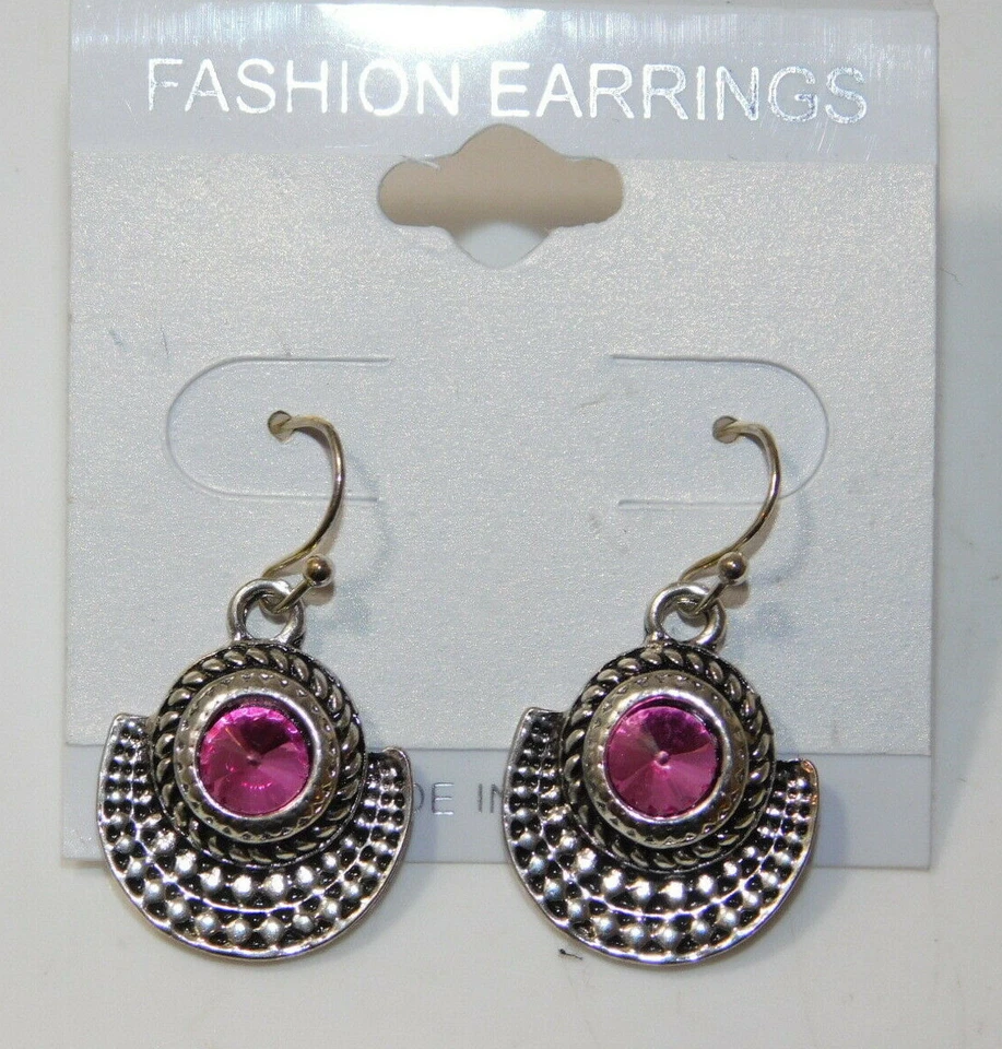 Pink Strass Silberfarben Lang Haken Durchbohrt Ohrringe Versilberte 29 - Bild 1 von 1