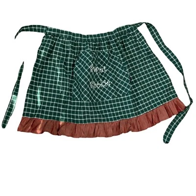 Delantal Algodón Cuadros Cintura Corbata Bordada Verde Blanco  Foto 1 de 4