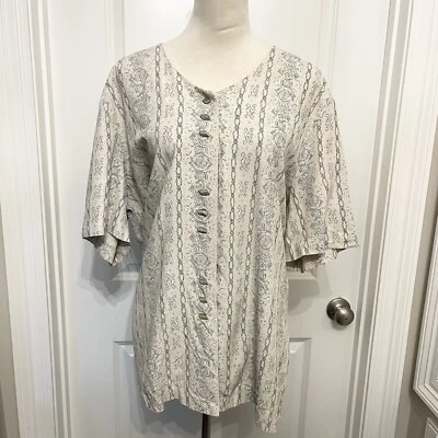 Blusa Vintage Top Reina Industries Floral Boho Carreira Oriental EUA Tamanho: 22W Marfim - Imagem 1 de 4