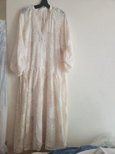 H&M Jacquard Weave Maxi Dress Floral Raglan/balloon Sleeves Sz XXL Beige/cream - Picture 1 of 14