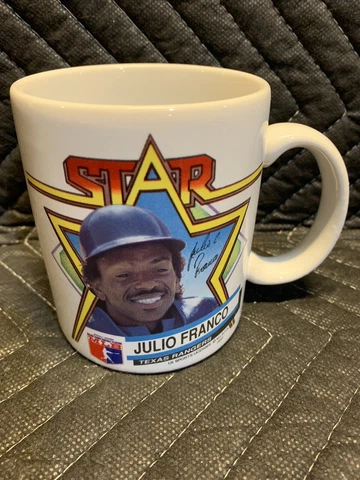 VINTAGE Julio Franco Coffee Cup / Mug MLB LK Sports TX Rangers Facsimile Signed Cover