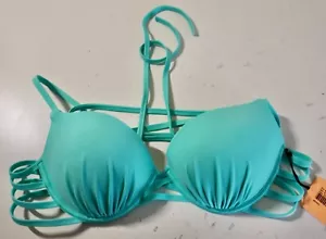 SHADE & SHORE WOMEN'S SHELL PUSH UP HALTER WIRE BIKINI TOP SEA FOAM GREEN NEW! - Picture 1 of 2