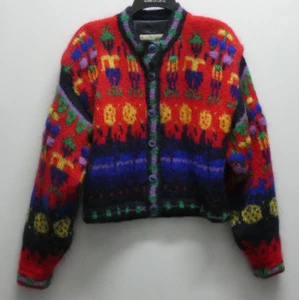 Vintage SIOCHAIN Multicolor Irish Hand Loomed Mohair & Wool Cardigan Size M - Picture 1 of 7