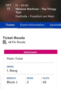 2 Tickets Melanie Martinez - The Trilogy Tour Festhalle Frankfurt 11.10.2024 - Bild 1 von 2