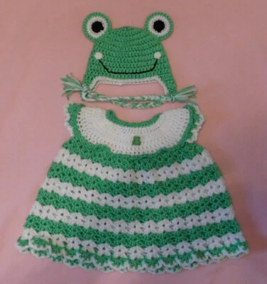 Conjunto de ropa para muñeca, vestido de muñeca de ganchillo, vestido de rana verde y sombrero para muñeca de 15-17" Foto 1 de 3