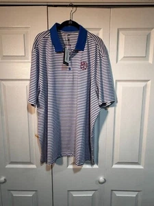 NEW XXL Cutter and Buck Golf Hall of Fame White w/ Royal Blue Striped Golf Shirt - Picture 1 of 3