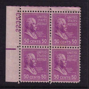 1938 Taft PREXY 50c Sc 831 MNH eye plate block 22353 UL CV $45 (E - Picture 1 of 1