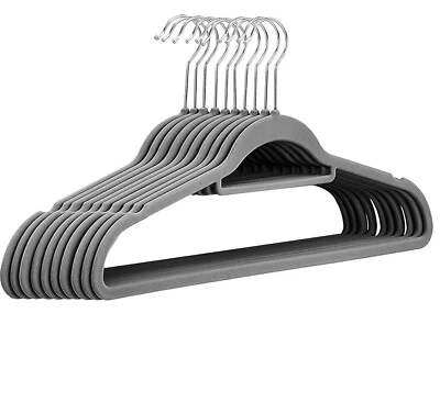 Kleiderbügel Samt Grau 50 100 Mit Steg Hemdenbügel Anti-Rutsch Platzsparend Neu - Bild 1 von 4