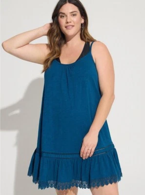 Vestido de Playa Torrid Midi Algodón Crochet Volantes Azul Talla 0 12 Grande Nuevo con Etiquetas Foto 1 de 4