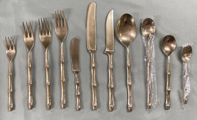 Vintage Hollywood Regency Bronze Faux Bamboo Silverware Setting Of 11 Pieces ￼ - Image 1 of 4