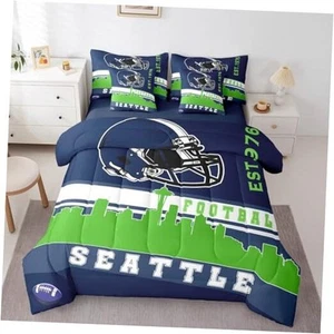Football City 7 Pcs Comforter Set American Football Bedding Twin Blue Green - Picture 1 of 7