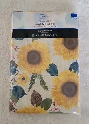 Main Stays Vinyl Tablecloth, 70" × 52" Rectangle PEVA NIP Sunflowers Fall Decor - Image 1 of 4