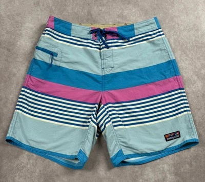 Patagonia Swim Shorts Trunks Men's Sz 34 8" Stripe Blue Pink Pool Beach Outdoors - Image 1 of 4