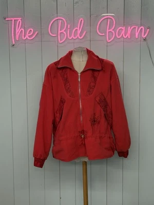 Vintage Retro 80’s 90’s Ladies Fleece Jacket Size Small Hooded Red Full Zip  - Image 1 of 4