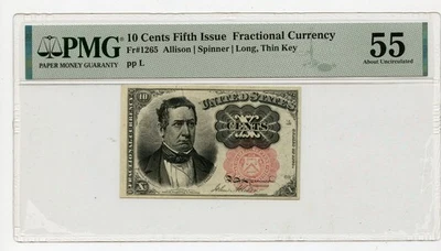 10 Cents Fifth Issue Fractional Currency Fr#1265 pp L  PMG AU55 - Image 1 of 2