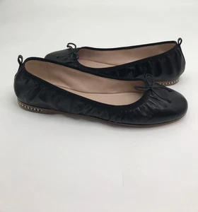 Miu Miu Leder Ballerinas Schleife Strass Absatz flach Schuh schwarz Größe 41 - Bild 1 von 7
