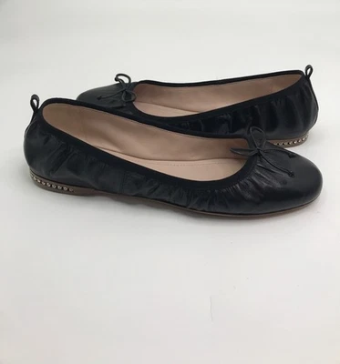 Miu Miu Leather Ballet Bow Rhinestone Heel Flat Shoe Black Size 41 - Image 1 of 4