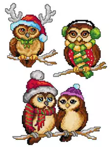 Kit punti incrociati scintilla crafting ""Gufi di Natale"" 173CS - Foto 1 di 1