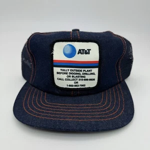 VTG 80S 90S AT&T TELEPHONE DENIM TRUCKER HAT MESH BACK USA MADE UNIFORM PATCH - Picture 1 of 8