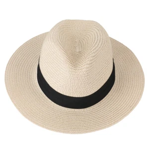Summer Big Brim Panama Hat, Fedora Flat Brim Beach Sun Fedora Men or Women - Picture 1 of 12