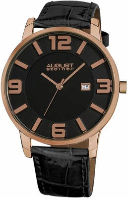 August Steiner AS8055RG Slim Swiss Quartz Black Leather Strap Mens Watch - Image 1 of 4