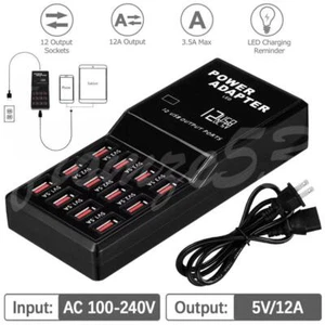 Multi 12 Port USB Charging Station Hub Desktop Wall Phone Charger Organizer US - Picture 1 of 12