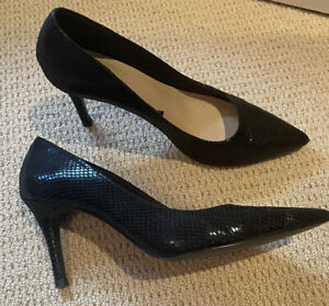 Black Stiletto Pumps, Textured Synthetic Leather Size 8
