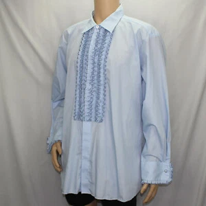 Camisa de vestir H Bar C azul cola larga LS para hombre frente con volantes California ropa de rancho - Imagen 1 de 8