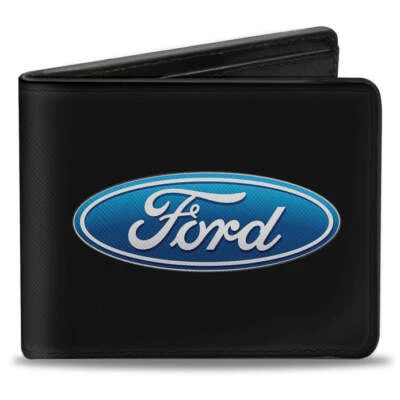 Ford Oval Logo Black Men's Premium Vegan Leather Bi-Fold Wallet Official License - Image 1 of 3