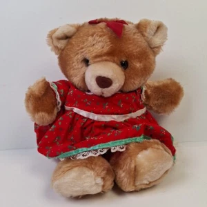 Russ Berrie Holly Bear VTG Plush 11" Stuffed Small Teddy Dress Red Ribbon Bow - Picture 1 of 17