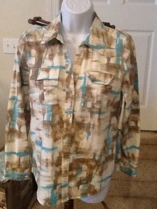 Chico's Gr. 0 Damen blau/hellbraun Langarm Bluse - Bild 1 von 7